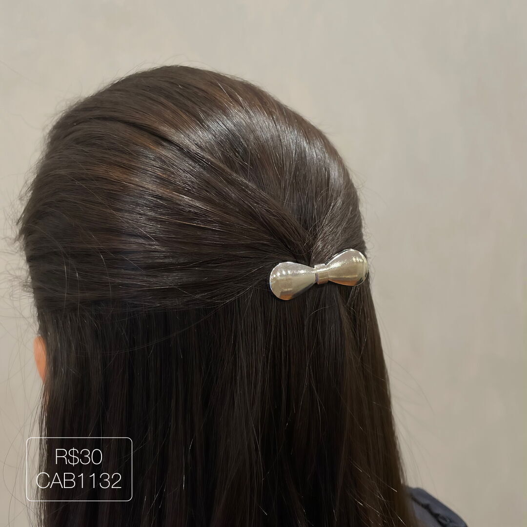 Hair Clip Laço Liso Prateado